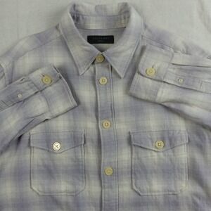AllSaints Mens Shasta Purple Plaid Cotton Oversized Thick Flannel Shirt Size M